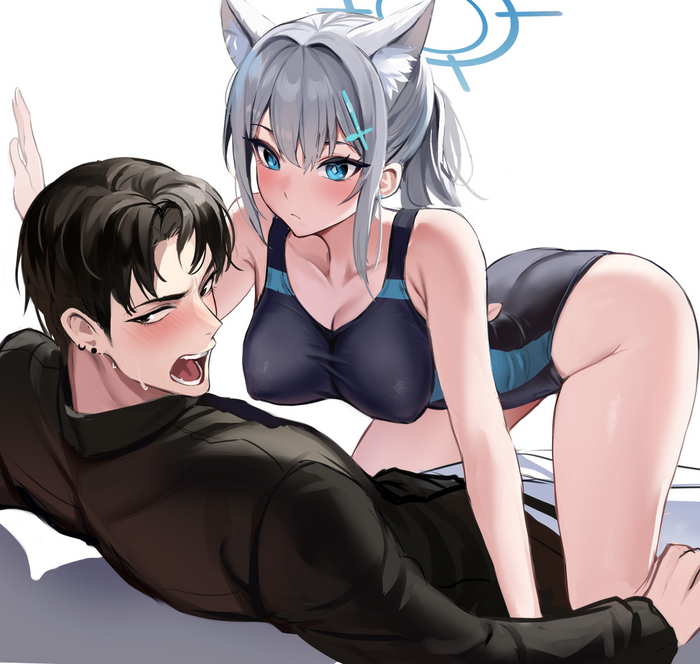 Уйди женщина! Я на работе устал! - NSFW, Аниме, Anime Art, Blue archive, Sunaookami Shiroko, Animal Ears, Sukumizu