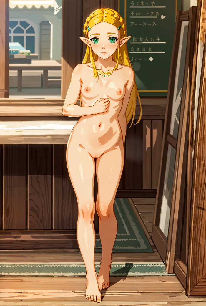 Nude Princess Zelda invites to a cafГ© - NSFW, My, Anime, Anime art, The legend of zelda, Nintendo, Elves, Neural network art, Нейронные сети, Stable diffusion, Nudity, Princess zelda, Naked