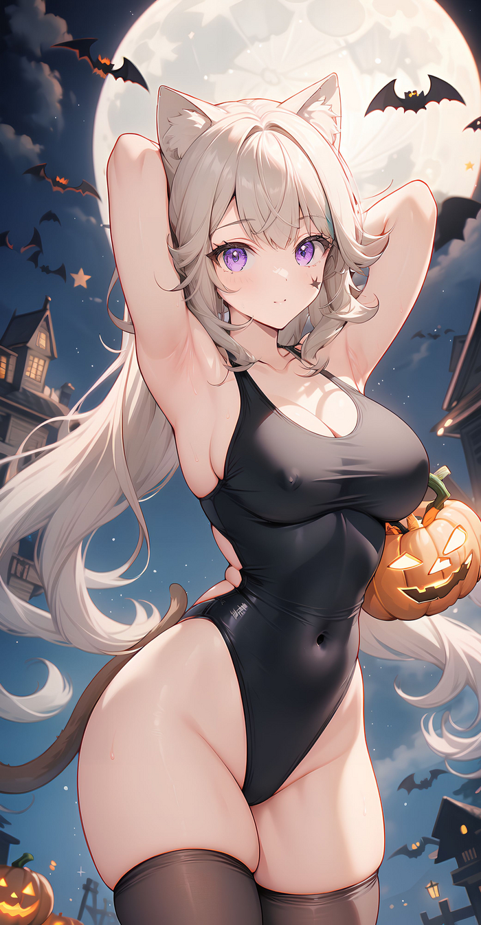 Lynette - NSFW, Anime art, Genshin impact, Lynette (Genshin Impact), Stockings, Neural network art, Halloween