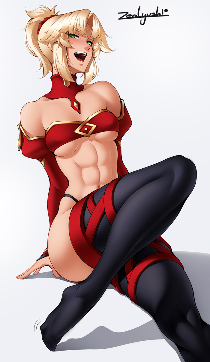 Continuation of the post Mordred - NSFW, Zealyush, Art, Anime, Anime art, Erotic, Fate, Fate apocrypha, Mordred, Swimsuit, Muscleart, Strong girl, Reply to post, Hand-drawn erotica
