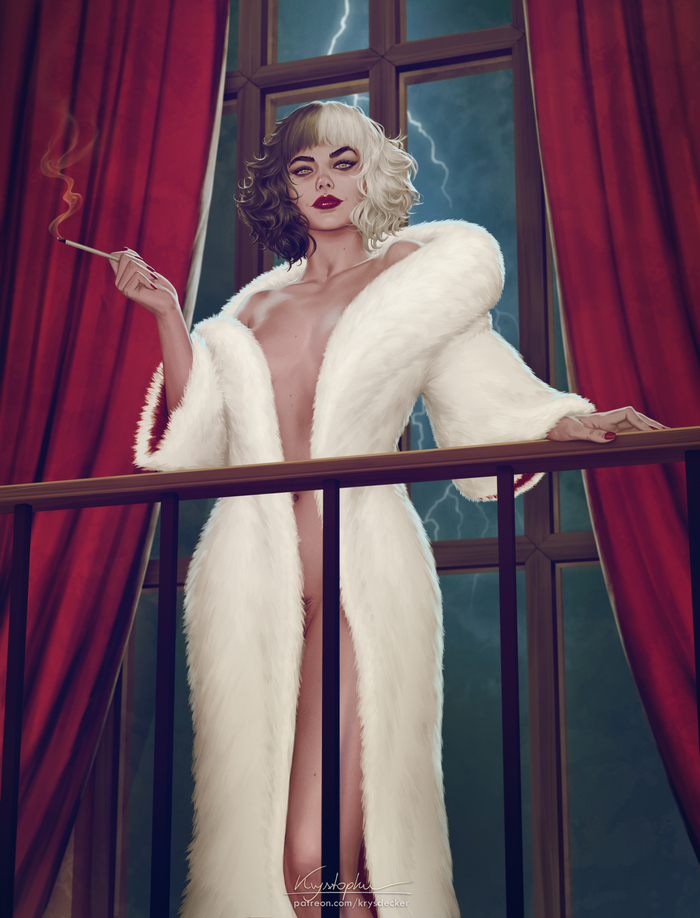 Cruella - NSFW, Rule 34, Erotic, Art, Boobs, Cartoons, 101 dalmatians, Walt disney company, Krysdecker, Longpost, Cruella