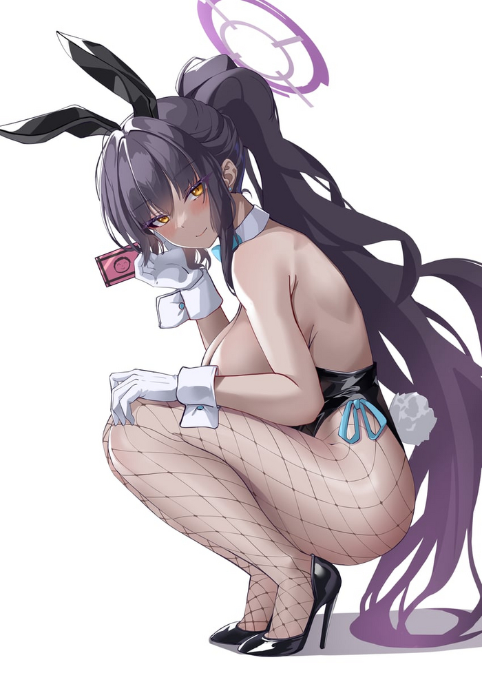 Chocolate bunny - NSFW, Anime, Anime art, Blue archive, Kakudate karin, Bunny ears, Bunny tail, Tights, High heels, Bunnysuit