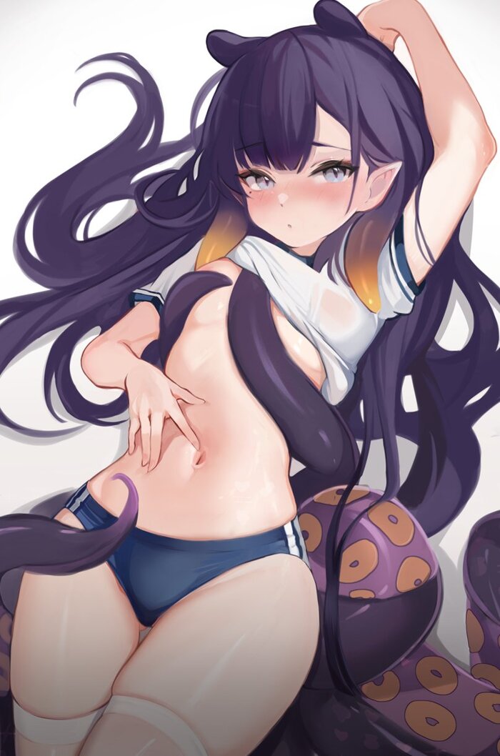 Ina's tummy - NSFW, Koahri, Art, Anime, Anime art, Hand-drawn erotica, Hololive, Ninomae Inanis, Twitter (link), Virtual youtuber