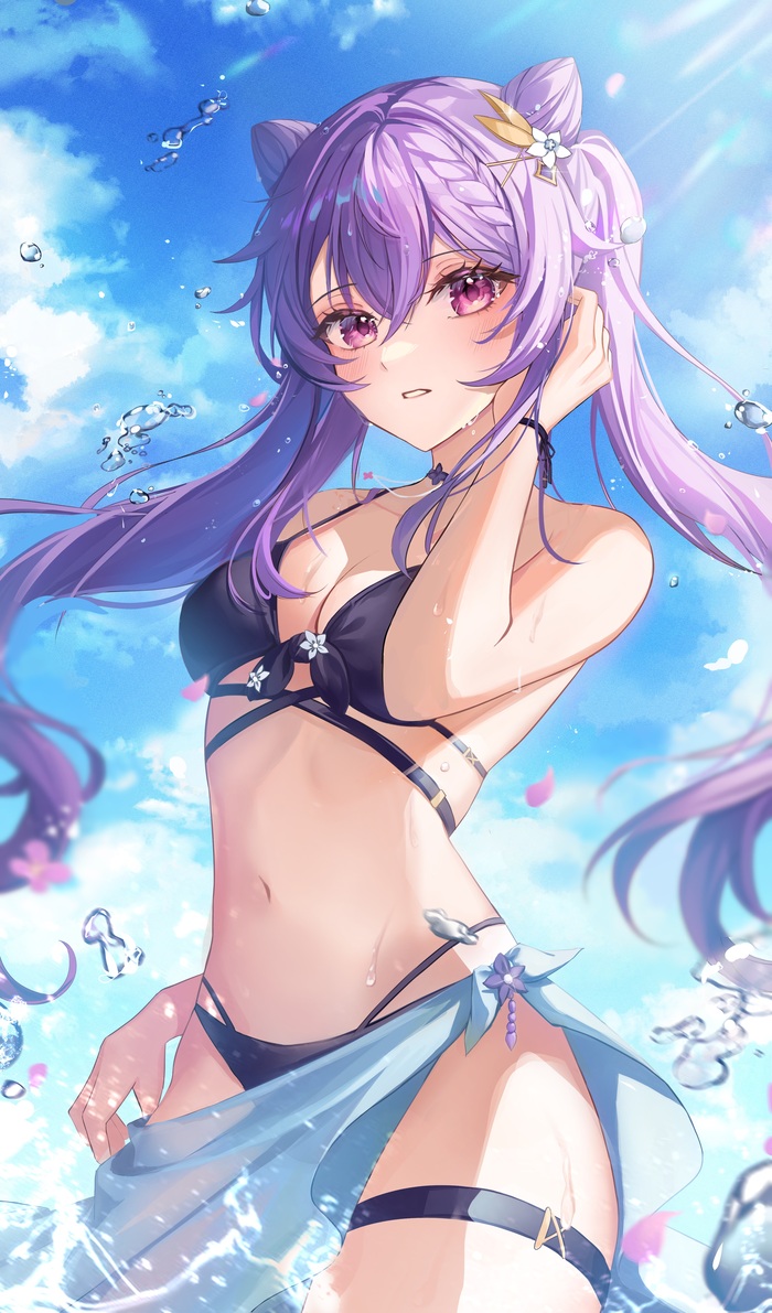 Ke Qing - NSFW, Genshin impact, Keqing (Genshin Impact), Art, Girls, Anime, Anime art, Swimsuit, Games