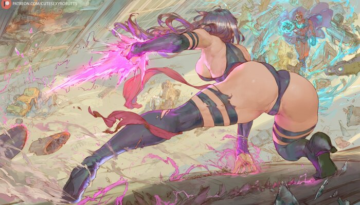 Psylocke - NSFW, Cutesexyrobutts, Art, Hand-drawn erotica, Erotic, Psylocke, Magneto, Twitter (link), X-Men