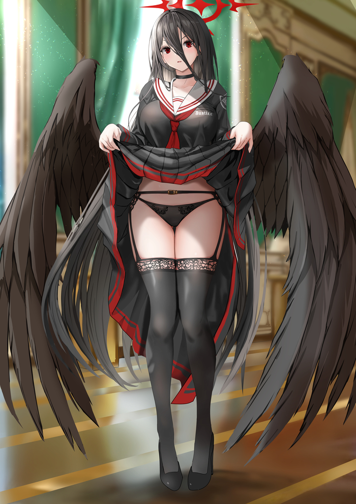 You can watch... - NSFW, Anime, Anime art, Art, Blue archive, Pantsu, Stockings, Wings, Erotic, Hand-drawn erotica, Hanekawa hasumi