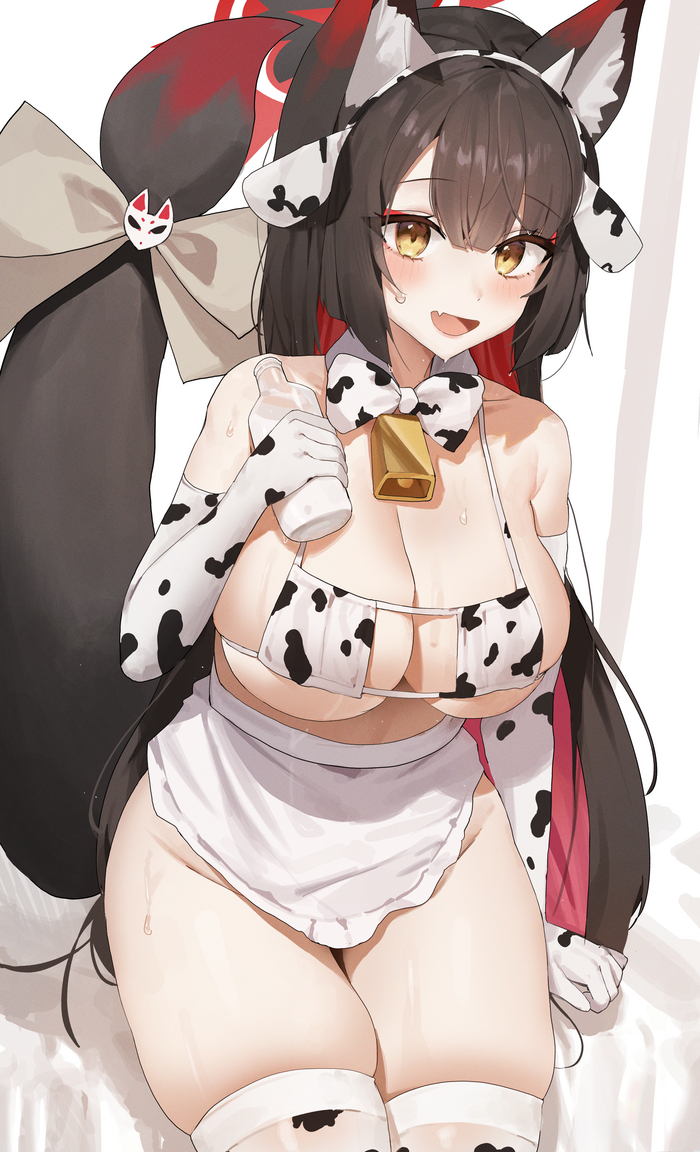 A domestic cow is not only hundreds of kilograms of meat, but also fresh milk - NSFW, Anime, Anime art, Boobs, Blue archive, Wakamo (Blue Archive), Kosaka Wakamo