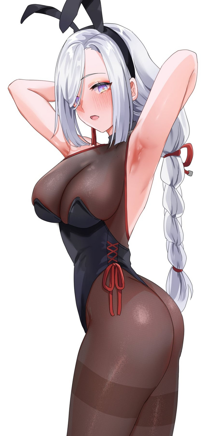 Зайка Шэнь Хэ - NSFW, Аниме, Anime Art, Genshin Impact, Shenhe (Genshin Impact), Bunnysuit, Bunny Ears, Колготки, Длиннопост