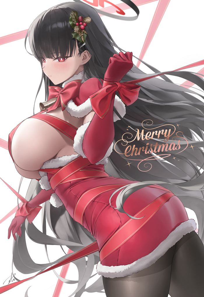 Merry Christmas - NSFW, Anime art, Anime, Blue archive, Tsukatsuki Rio, Christmas, New Year, Red eyes