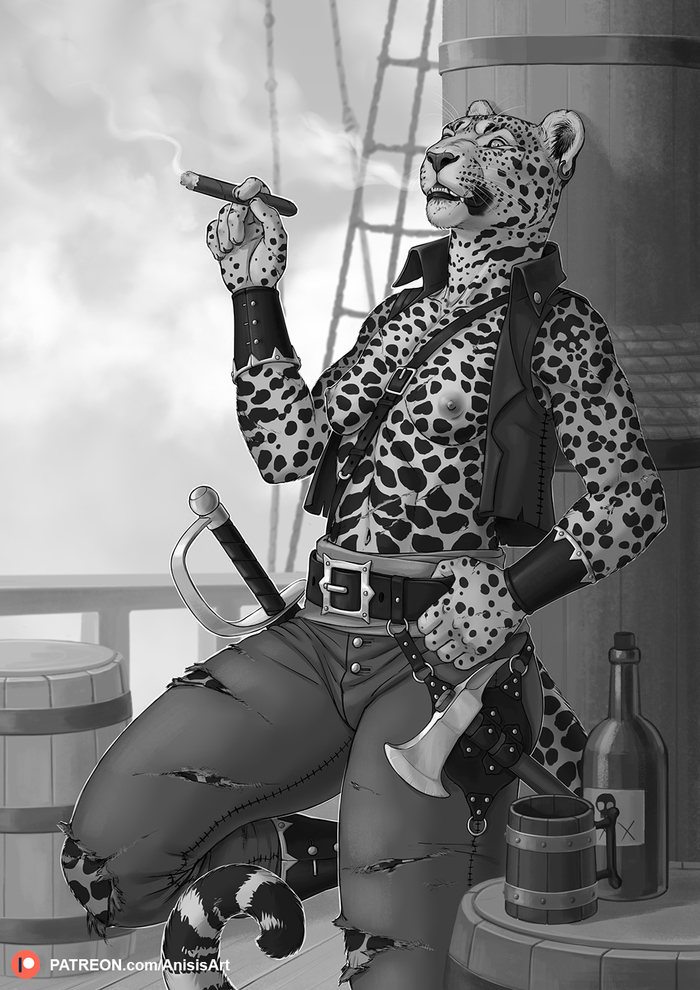 A pair of pirates from Anisis - NSFW, Boobs, Furry, Anthro, Furry feline, Pirates, Jaguar, Opossum, Longpost, Anisis