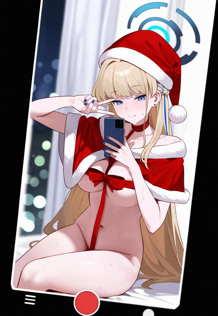Taking a picture of your gift - NSFW, Anime art, Anime, Blue archive, Asuma Toki, Christmas, New Year