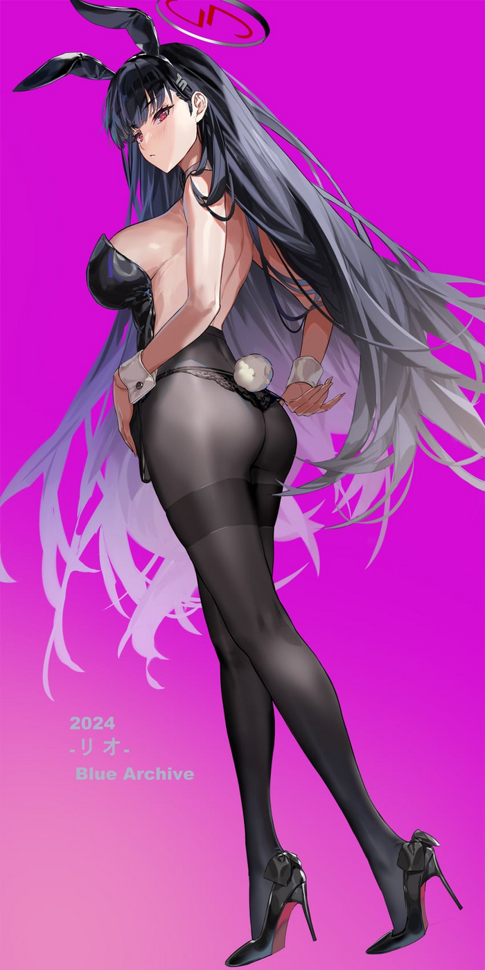 The Year of the Rabbit Is Passing - NSFW, Anime, Anime art, Blue archive, Tsukatsuki Rio, Bunnysuit, Bunny ears, Bunny tail, Booty, Tights, High heels