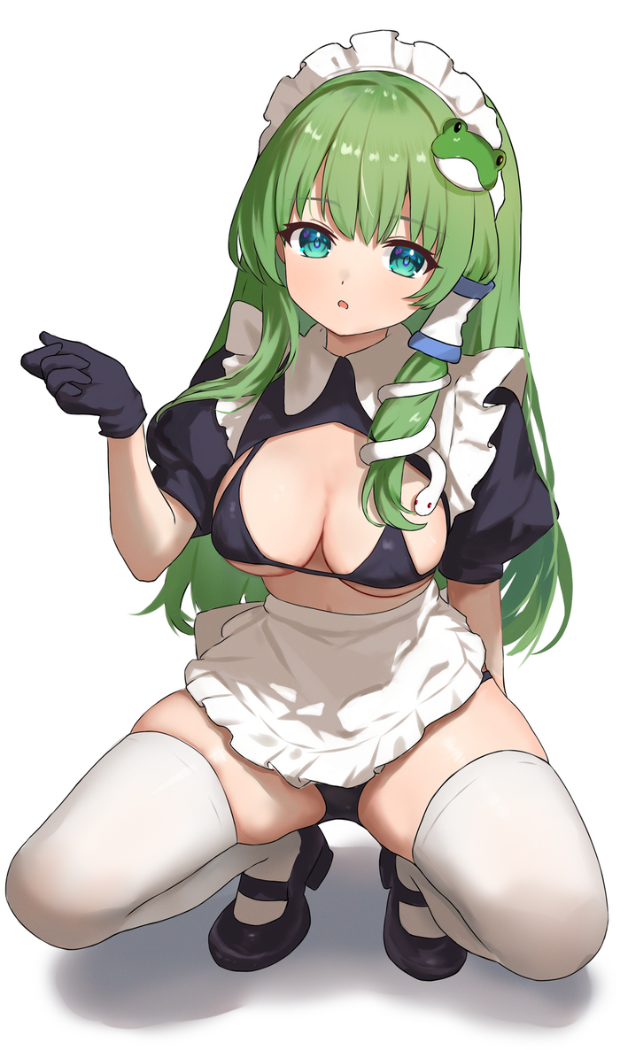 Maid  Sanae - NSFW, Fanteam
, Touhou, Kochiya Sanae, Art, Anime, Anime art, Housemaid, Stockings, Swimsuit, Boobs, Erotic, Hand-drawn erotica, Fanteam