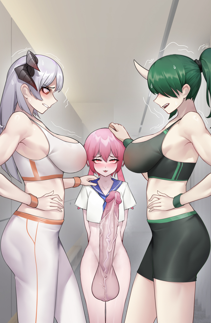 Unexpected turn of events - NSFW, Erotic, Longpost, Hand-drawn erotica, Futanari, Futa art, Big dick futa, Futa exotic, Exotic Genitalia Futa, Arknights, Saria, Hoshiguma, Ansel