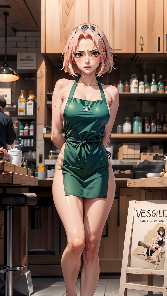 Sakura is ready to serve you - NSFW, Milota, Anime, Sakura, Neural network art, Naruto, Stable diffusion, Нейронные сети, Telegram (link), Art, Erotic