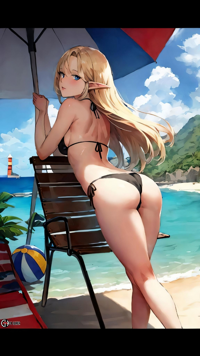 Alpha - NSFW, Anime art, Anime, Kage no Jitsuryokusha ni Naritakute, Alpha (Shadow Garden), Elves, Swimsuit