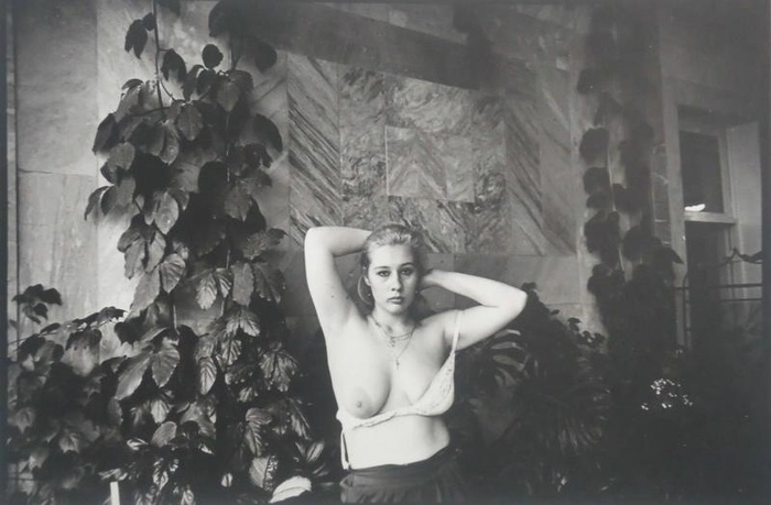 Near the wall - NSFW, Erotic, Boobs, The photo, Black and white photo, 90th, Old photo