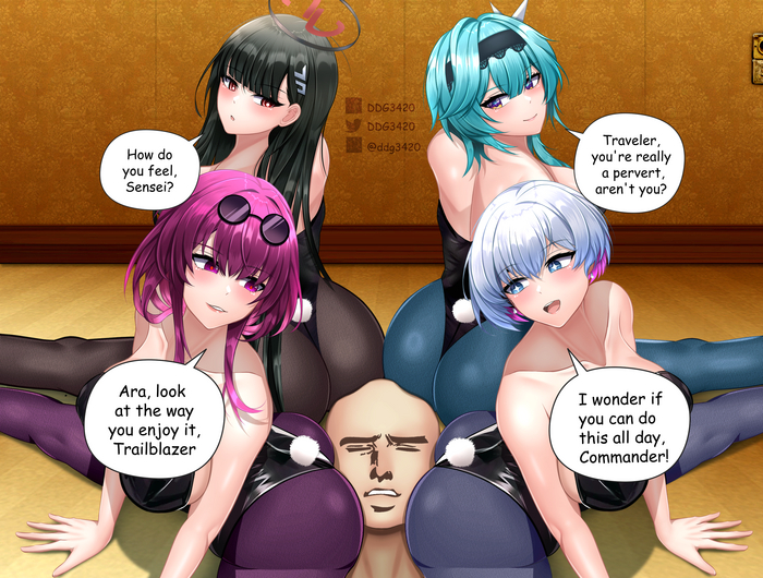 Pain Therapy - NSFW, Kafka (Honkai: Star Rail), Eula (Genshin Impact), Honkai: Star Rail, Anime, Booty, Hips, Anime art, Genshin impact, Tsukatsuki Rio, Blue archive, Goddess of victory: nikke, Crossover, Longpost, Without translation