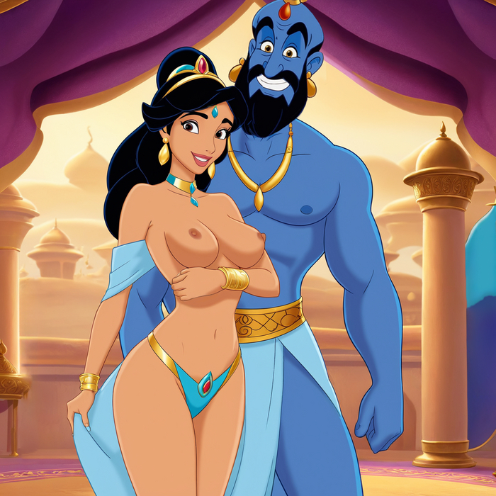 Jasmine and Genie - NSFW, My, Erotic, Neural network art, Stable diffusion, Art, Boobs, Aladdin