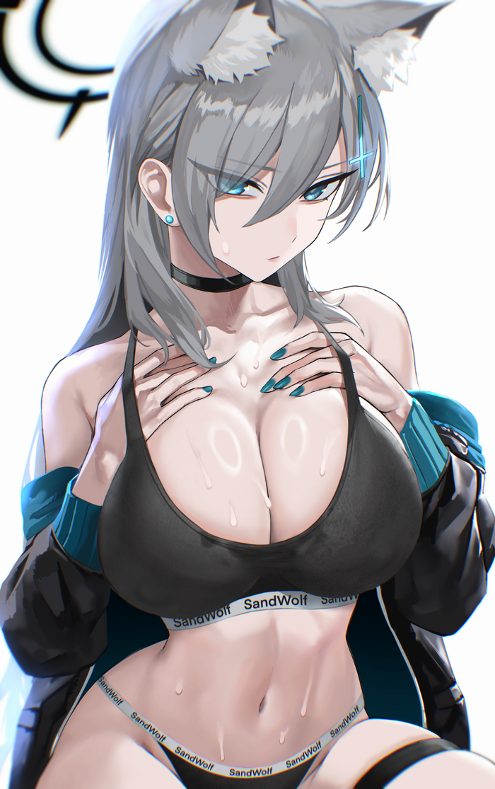 Shiroko - NSFW, Girls, Anime, Anime art, Art, Games, Blue archive, Shiroko Terror, Sunaookami shiroko, Animal ears, Hand-drawn erotica, Boobs