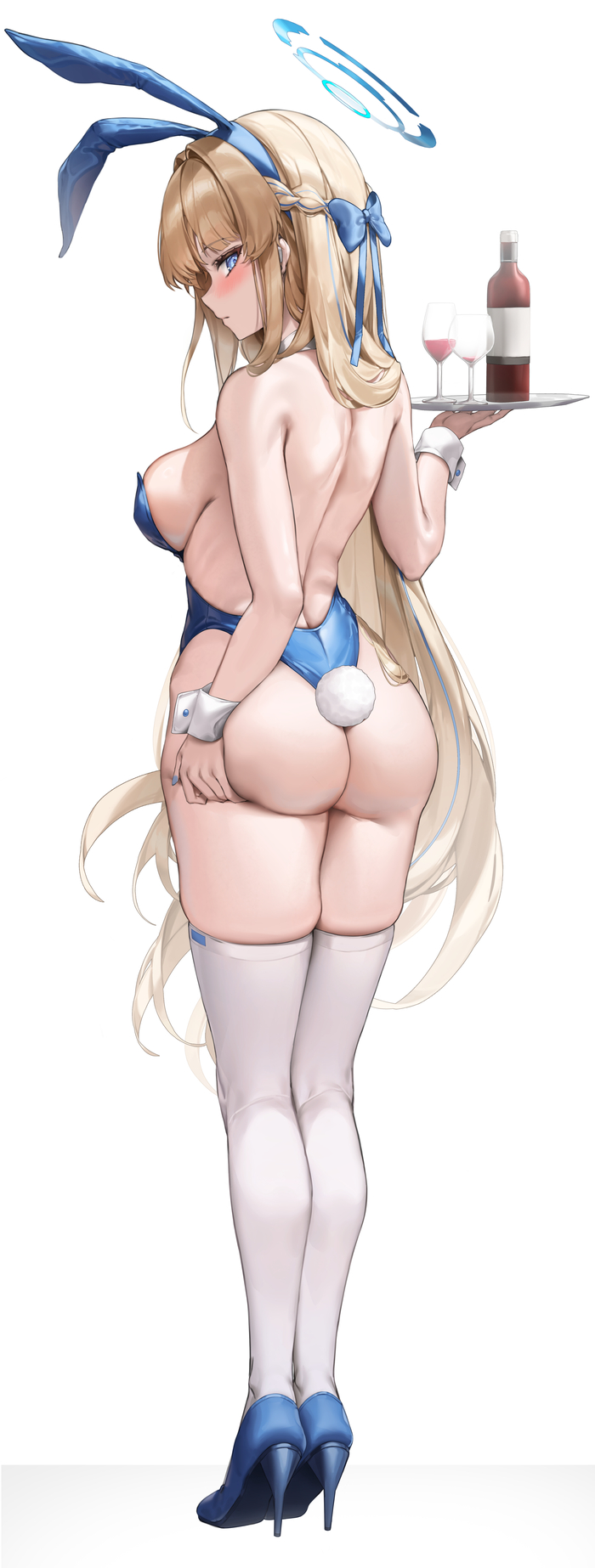 BulyaДЌka - NSFW, Anime, Anime art, Bunnysuit, Asuma Toki, Booty, Stockings, Bunny ears, Bunny tail, Blue archive, Longpost