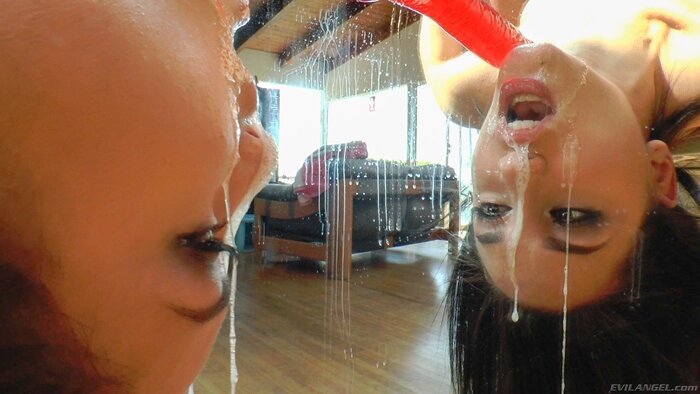 A lot of drooling - NSFW, Erotic, Drooling, Dildo, Reflection, Makeup, Brunette, Girls