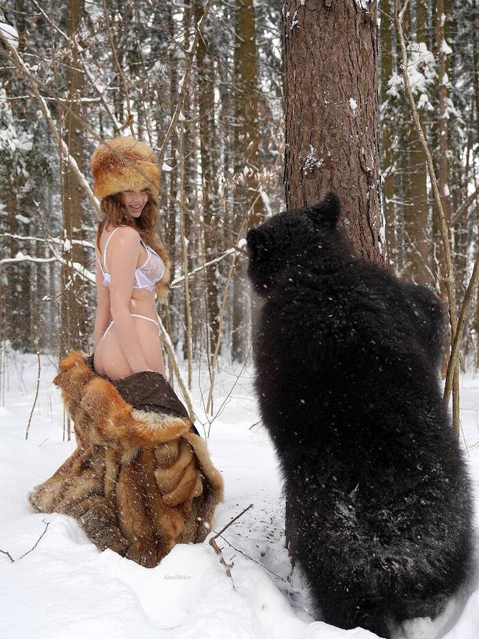 Continuation of the post In the Woods - NSFW, Girls, Erotic, Professional shooting, Inga Sunagatullina, Boobs, Underwear, Booty, Winter, The Bears, Reply to post, Longpost