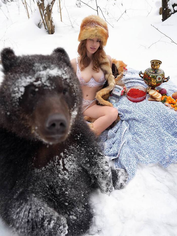 Continuation of the post In the Woods - NSFW, Girls, Erotic, Professional shooting, Inga Sunagatullina, Boobs, Underwear, Booty, Winter, The Bears, Reply to post, Longpost