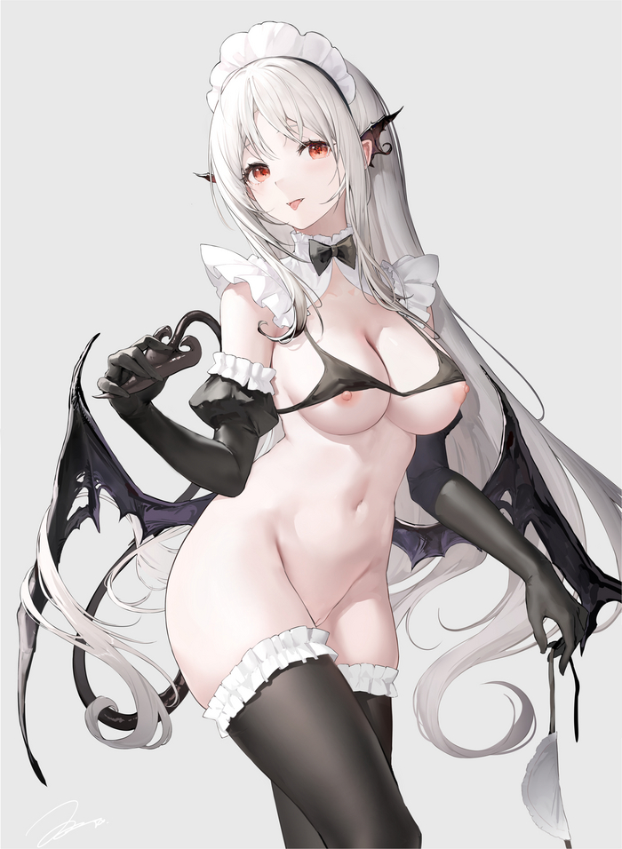 Reply to Post The Maid Demon - NSFW, Anime art, Anime, Original character, Housemaid, Demoness, Stockings, Hand-drawn erotica, Tail, Red eyes, Succubus, Reply to post