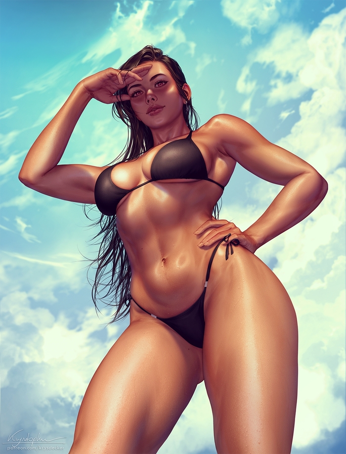 Tifa Lockhart - NSFW, Art, Drawing, Final Fantasy, Final fantasy vii, Tifa lockhart, Girls, Erotic, Hand-drawn erotica, Game art, Swimsuit, Bikini, Boobs, Booty, Wet, Transparency, Bottom view, Krysdecker, Longpost