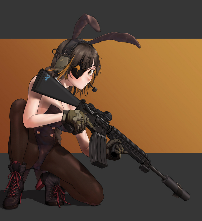 Tactical Bunny - NSFW, Anime, Anime art, Girls frontline, M16a1, Bunnysuit, Bunny ears, Tights