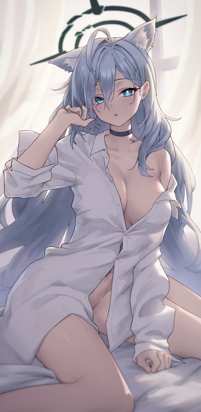 Доброе утро - NSFW, Аниме, Anime Art, Сиськи, Blue archive, Shiroko Terror, Чокер