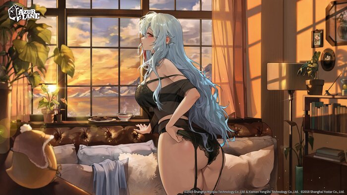 Tallinn - NSFW, Erotic, Booty, Girls, Anime art, Hand-drawn erotica, Anime, Choker, Art, Colorful hair, Pantsu, Tights, Stockings, Azur lane, Underwear