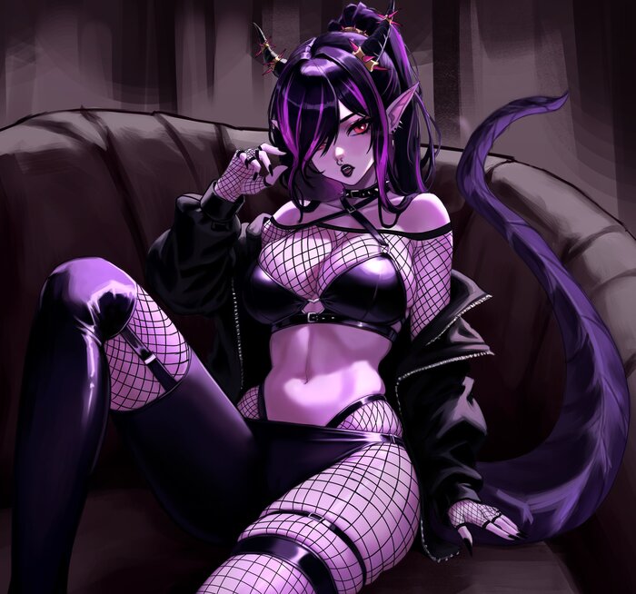 Succubus - NSFW, Anime art, Anime, Original character, Succubus, Boobs, Labia, Twitter (link)