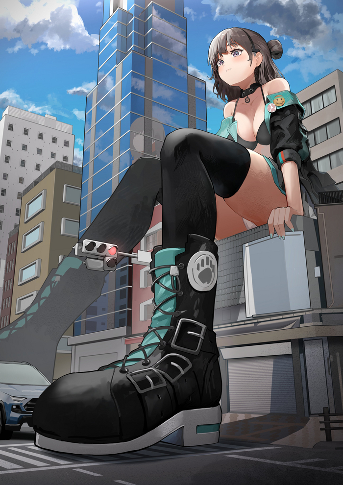 В ботинках - NSFW, Anime Art, Giantess, Город, Girls Frontline, Hanabusaraleigh