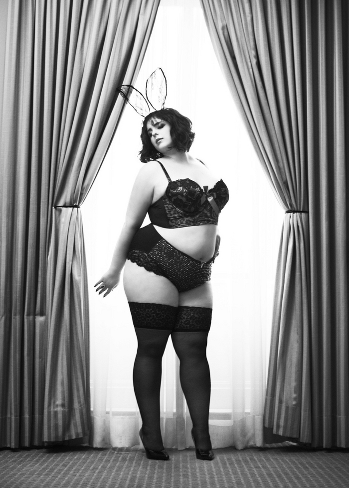 Black and White Bunny - NSFW, Erotic, Fullness, Stockings, Black and white photo