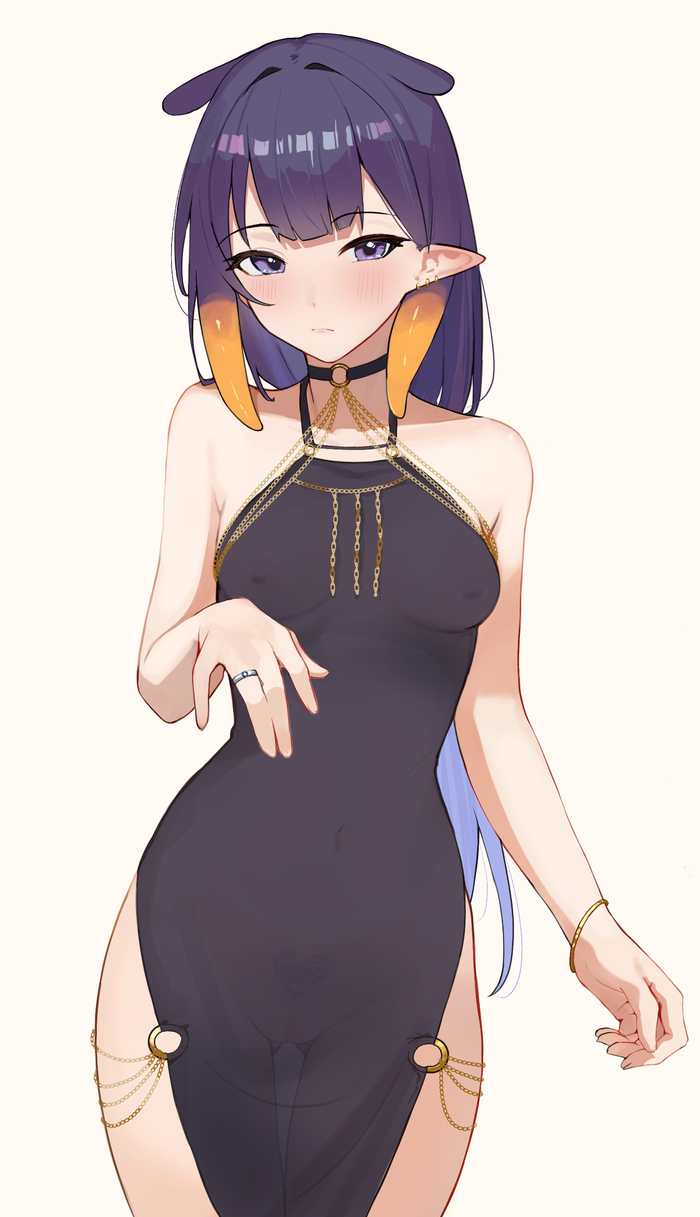 In an evening dress - NSFW, Art, Anime, Anime art, Hand-drawn erotica, Erotic, Hololive, Virtual youtuber, Ninomae Inanis, Twitter (link)