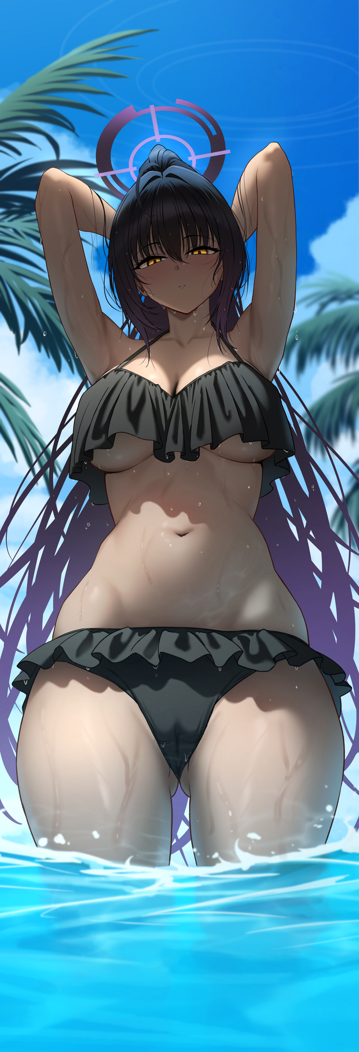 Karin - NSFW, Anime, Anime art, Blue archive, Kakudate karin, Swimsuit, Cameltoe, Longpost