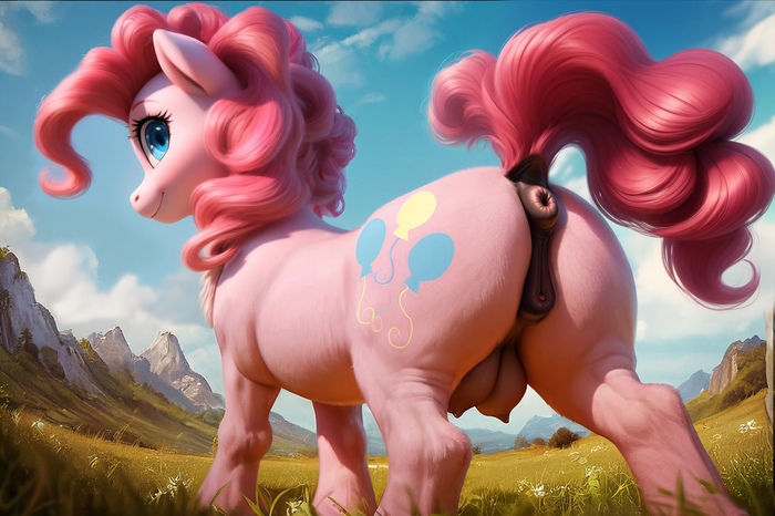 Far, far away in the meadow grazing... - NSFW, My little pony, PonyArt, MLP Explicit, MLP anatomically correct, Neural network art, Pinkie pie