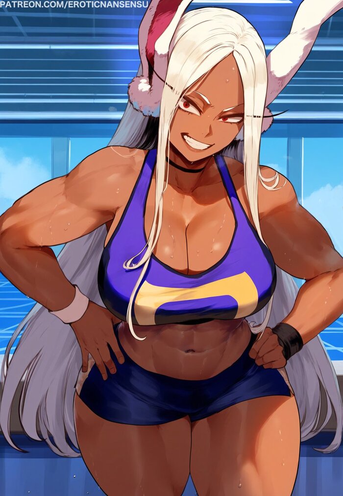 Miruko - NSFW, Art, Anime, Anime art, Hand-drawn erotica, Erotic, Neural network art, Boku no hero academia, Miruko, Animal ears, Muscleart, Strong girl, Twitter (link)