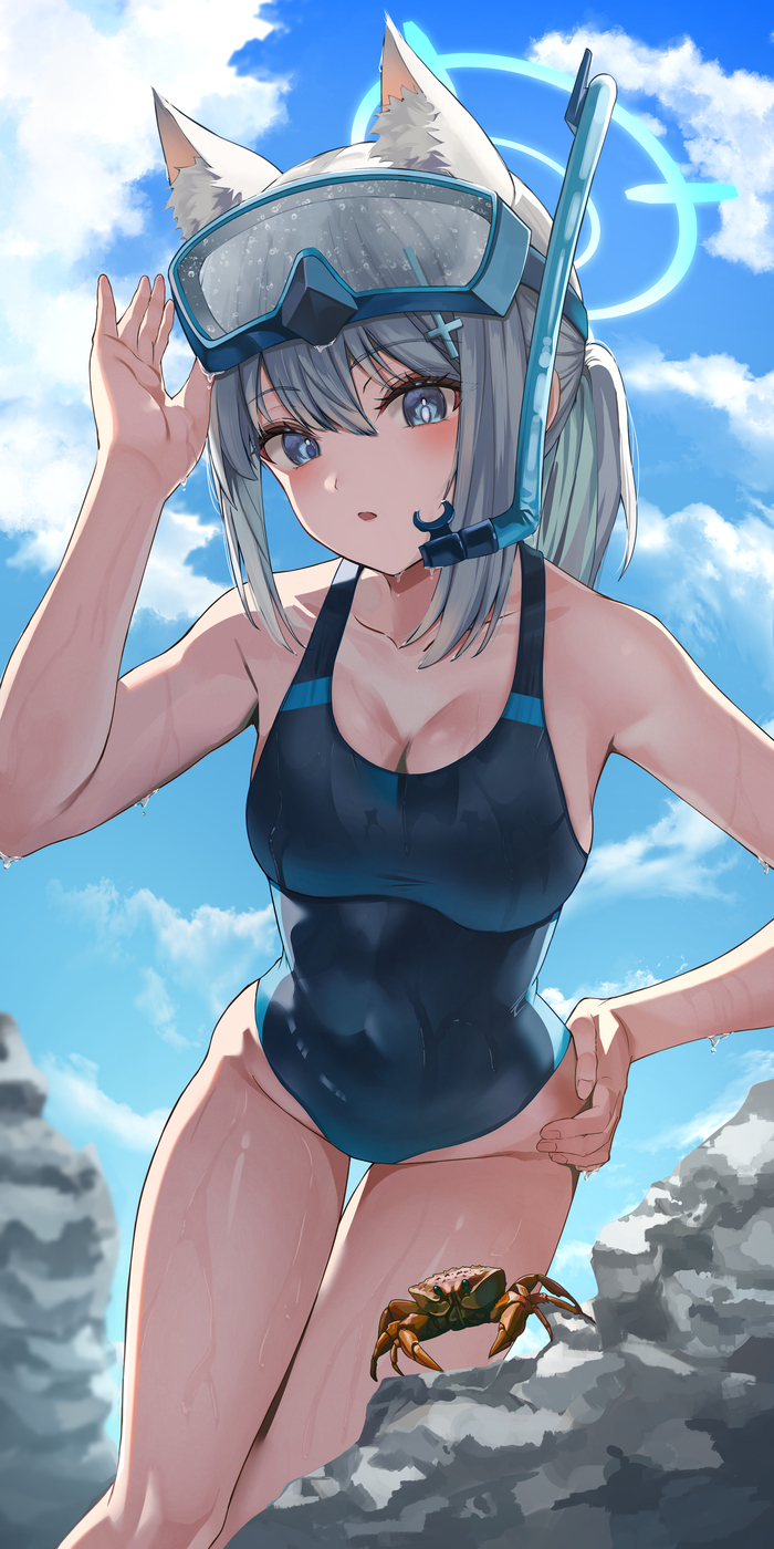 Today's Production - NSFW, Anime, Anime art, Girls, Games, Blue archive, Sunaookami shiroko, Swimsuit, Animal ears, Art