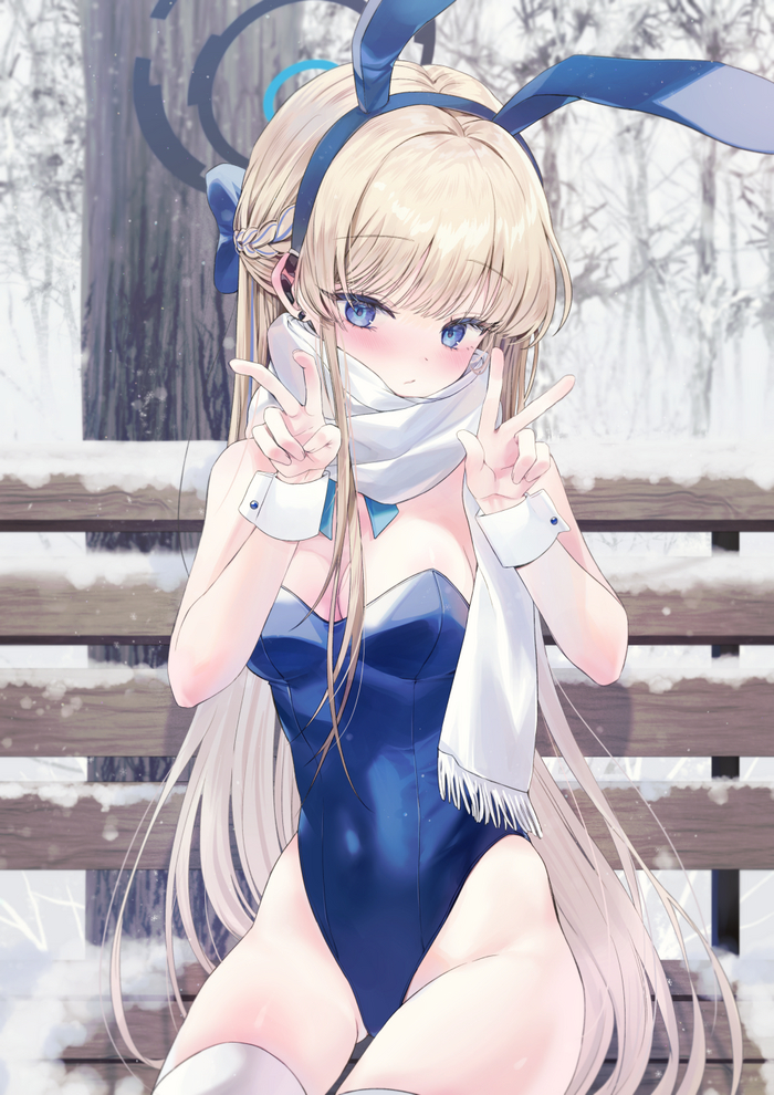 Ever-dumb defs don't dress for the weather - NSFW, Anime, Anime art, Blue archive, Asuma Toki, Bunnysuit, Bunny ears, Stockings