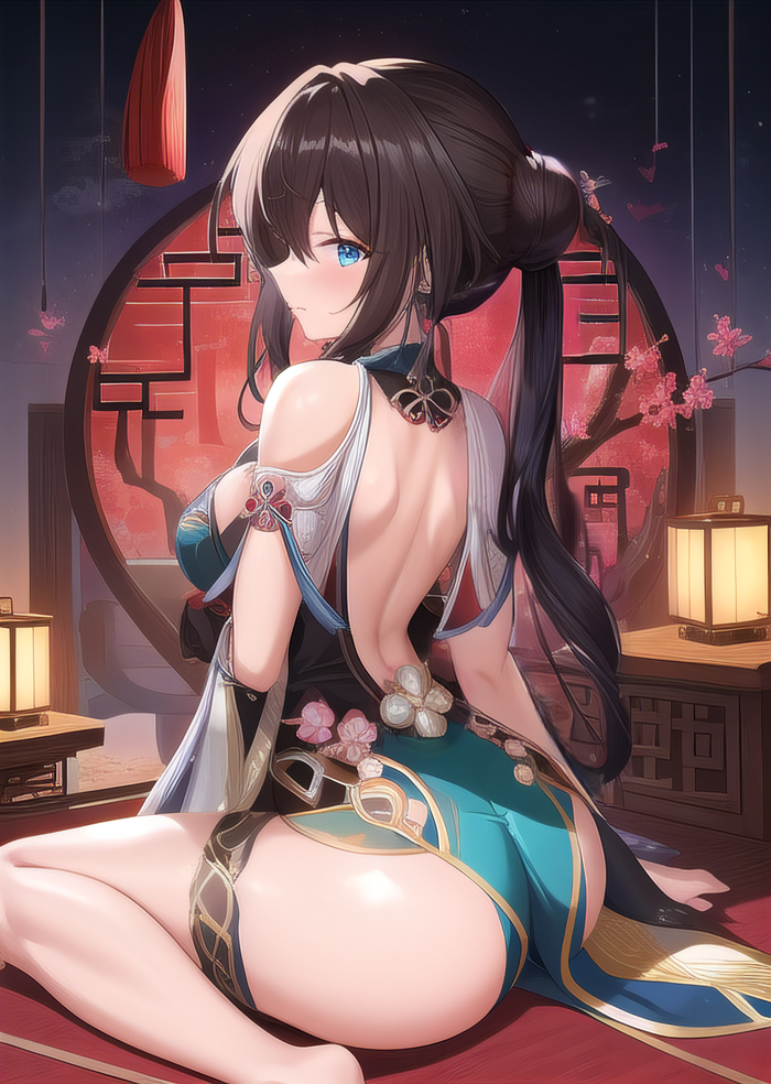 Zhopan Mei - NSFW, Anime, Anime art, Pixiv, Ruan Mei (Honkai: Star Rail), Honkai: Star Rail, Neural network art, Booty, Hips