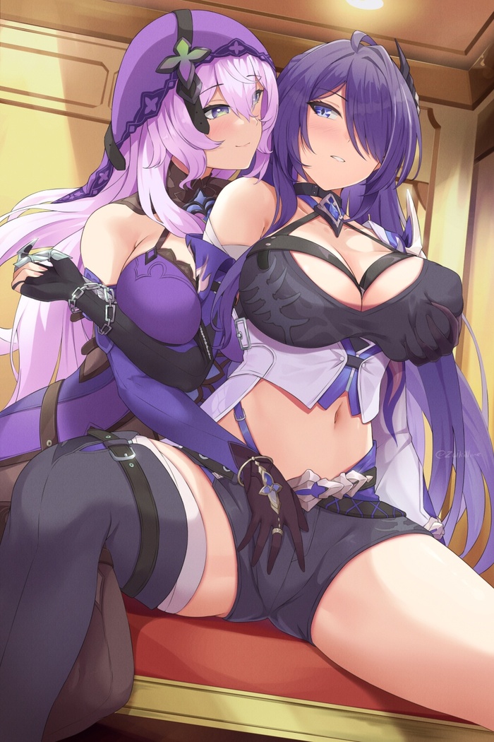 Black Swan & Acheron - NSFW, Anime art, Anime, Yuri, Honkai: Star Rail, Black Swan (Honkai: Star Rail), Acheron (Honkai: Star Rail), Petting, Friend, Twitter (link)