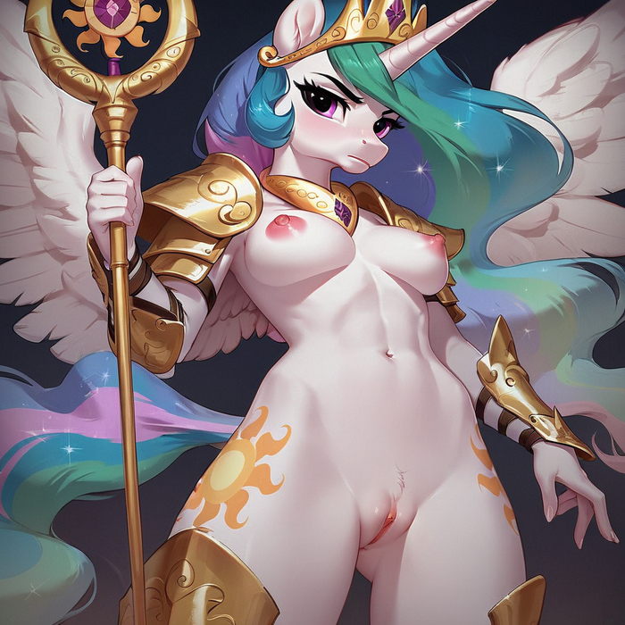 Now Selya will give everyone the first number - NSFW, My little pony, PonyArt, MLP Explicit, Neural network art, Princess celestia, MLP Socks, Anthro