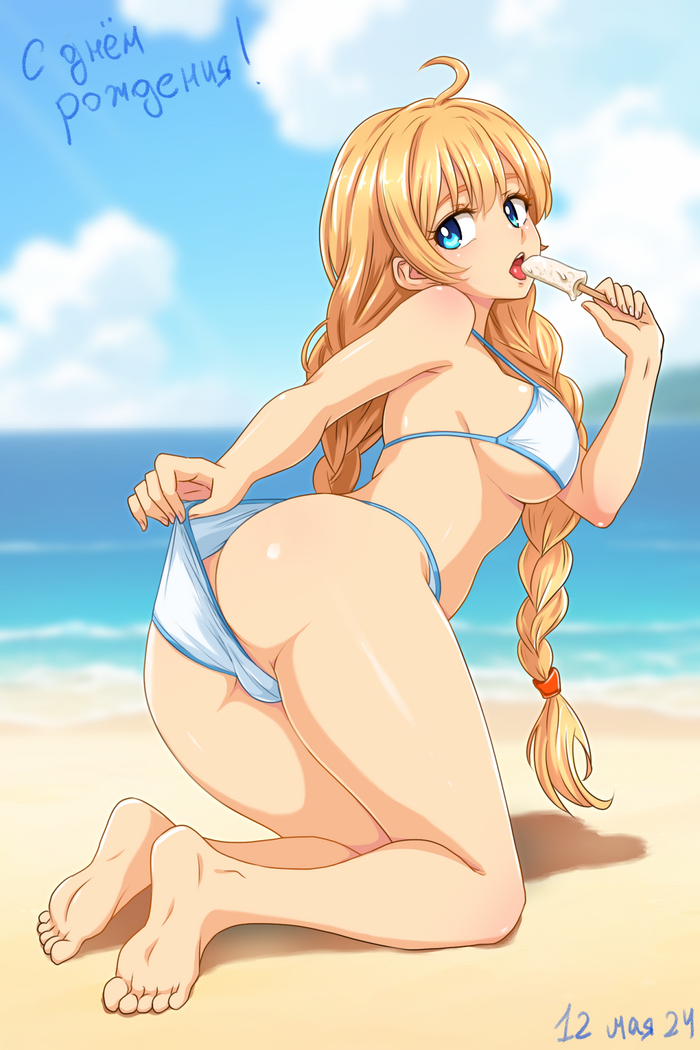 Happy Birthday Sunshine! - NSFW, Erotic, Boobs, Booty, Art, Anime art, Hand-drawn erotica, Girls, Anime, Bikini, Cameltoe, Glorifying, Endless Summer (visual novel), Visual novel, Artist-Kuhn