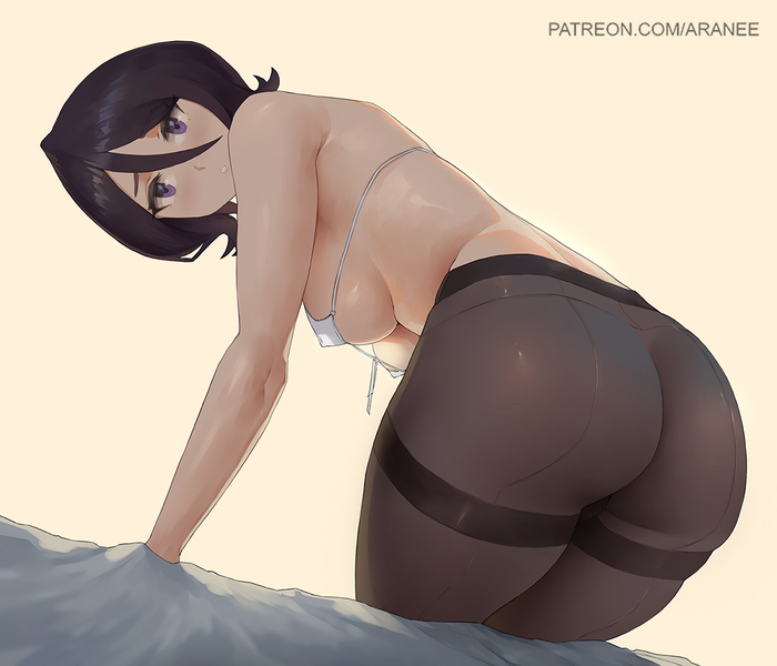 Hello, can I sit down? - NSFW, Art, Anime art, Anime, Bleach, Rukia Kuchiki, Aranee, Booty, Tights, Erotic, Hand-drawn erotica