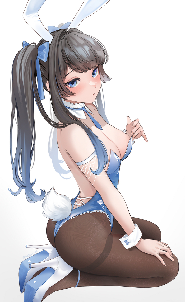 Black or white? - NSFW, Anime, Boobs, Anime art, Booty, High heels, Tights, Bunnysuit, Bunny ears, Bunny tail, Longpost