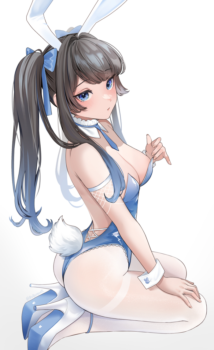 Black or white? - NSFW, Anime, Boobs, Anime art, Booty, High heels, Tights, Bunnysuit, Bunny ears, Bunny tail, Longpost