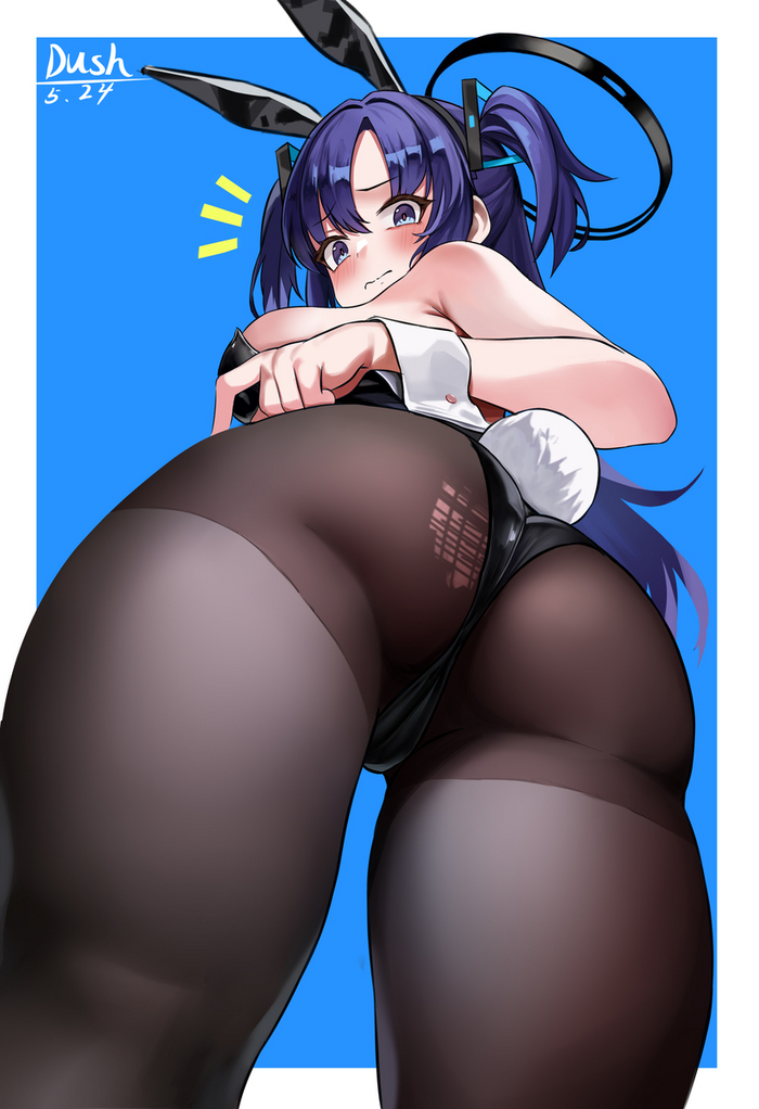 The tights are worn - NSFW, Anime, Anime art, Blue archive, Hayase Yuuka, Bunnysuit, Bunny ears, Bunny tail, Booty, Tights
